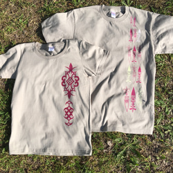 Sold out アイヌ模様  コットン レディース 半袖Tシャツ シルバーグレー 4枚目の画像