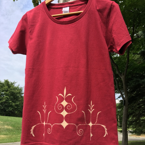 アイヌ模様 チヂリ風 レディース 手描き 半袖 コットンTシャツ 