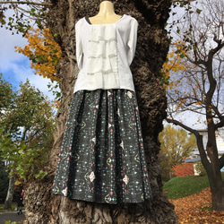 アイヌ チヂリ刺繍柄 コットン ギャザースカート オリジナルテキスタイル ブラック 6枚目の画像