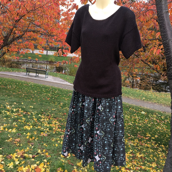 アイヌ チヂリ刺繍柄 コットン ギャザースカート オリジナルテキスタイル ブラック 9枚目の画像
