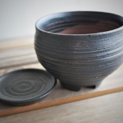 【陶器】マットな黒い植木鉢　受皿付き　送料無料 4枚目の画像