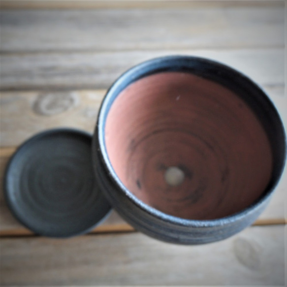 【陶器】マットな黒い植木鉢　受皿付き　送料無料 5枚目の画像