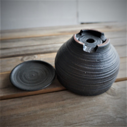 【陶器】マットな黒い植木鉢　受皿付き　送料無料 6枚目の画像