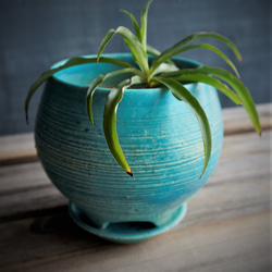 【陶器】トルコ青の植木鉢④　送料無料 2枚目の画像
