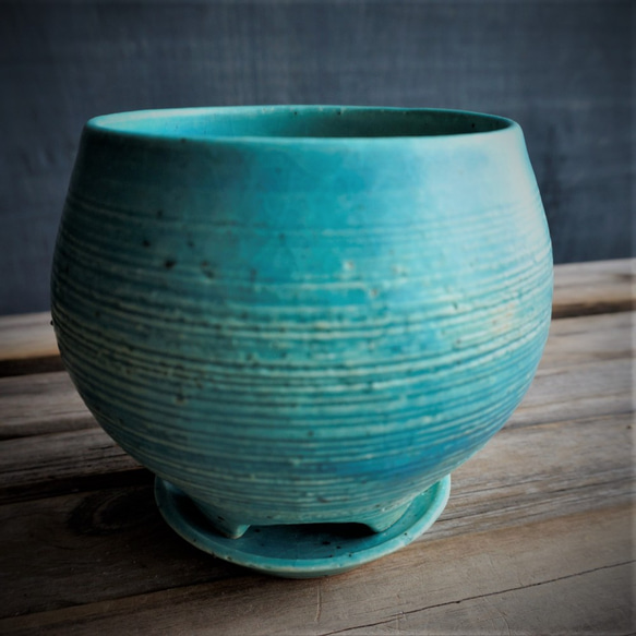 【陶器】トルコ青の植木鉢④　送料無料 4枚目の画像
