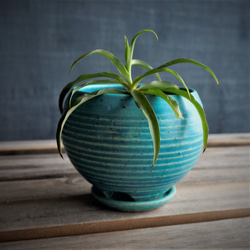 【陶器】トルコ青の植木鉢⑤　送料無料 1枚目の画像