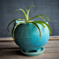 【陶器】トルコ青の植木鉢⑨　送料無料 2枚目の画像