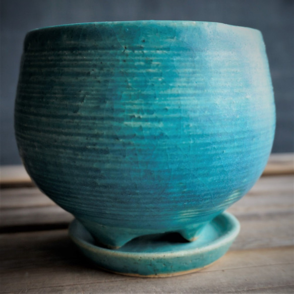 【陶器】トルコ青の植木鉢⑨　送料無料 4枚目の画像