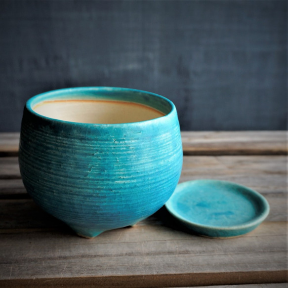 【陶器】トルコ青の植木鉢⑨　送料無料 5枚目の画像