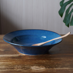 青い深皿(25cm)　パスタ・チャーハン・カレー・サラダ、大鉢としても 3枚目の画像