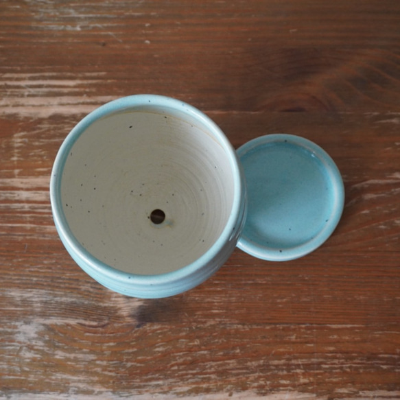 【陶器】均窯釉の水色の植木鉢　送料無料 7枚目の画像