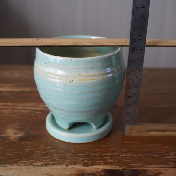 【陶器】均窯釉の水色の植木鉢　送料無料 8枚目の画像