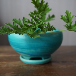 【陶器】トルコ青の植木鉢 2　送料無料 2枚目の画像