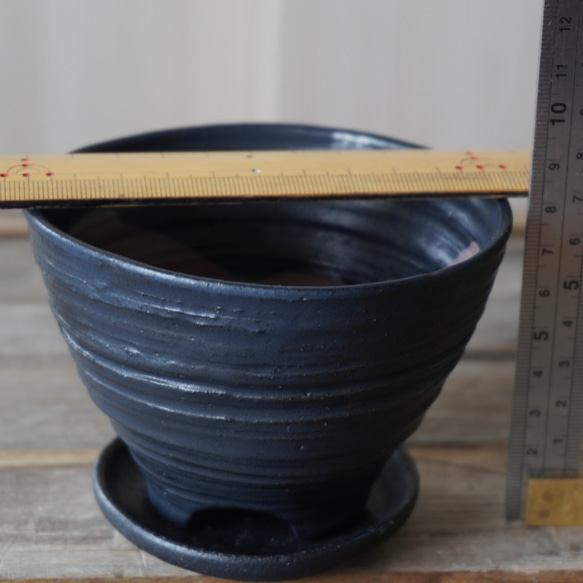 【陶器】黒い植木鉢　送料無料 9枚目の画像