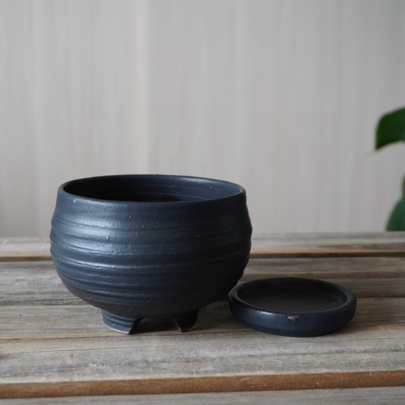 【陶器】黒い植木鉢③　送料無料 6枚目の画像