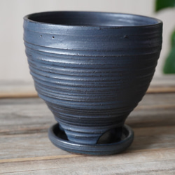【陶器】黒い植木鉢⑤　送料無料 3枚目の画像