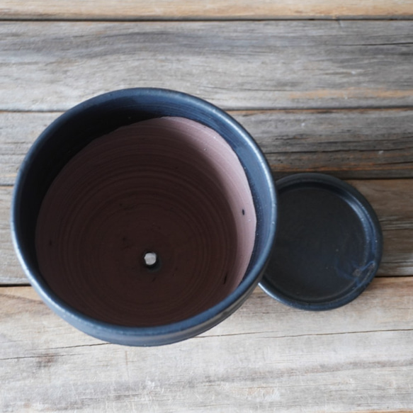 【陶器】黒い植木鉢⑤　送料無料 5枚目の画像