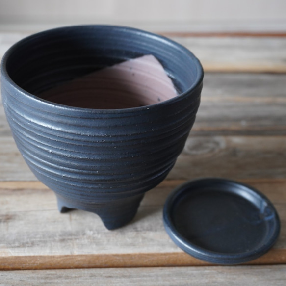 【陶器】黒い植木鉢⑤　送料無料 8枚目の画像