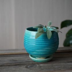 【陶器】トルコ青の植木鉢①　送料無料 1枚目の画像