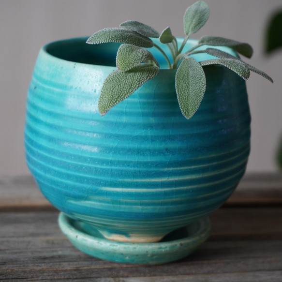 【陶器】トルコ青の植木鉢①　送料無料 2枚目の画像
