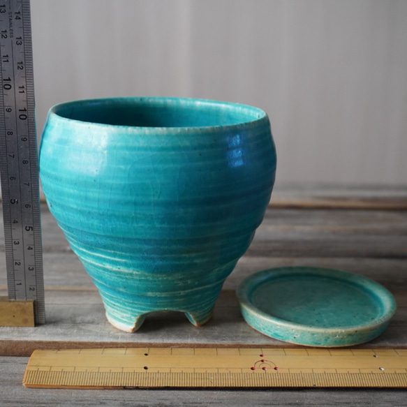 【陶器】トルコ青の脚付き植木鉢⑥　送料無料 10枚目の画像