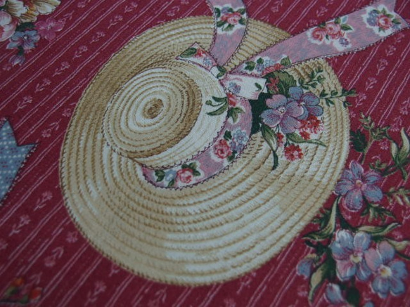 ♪コットン素材♪花とリボンの麦わら帽子柄生地♪No:407 6枚目の画像