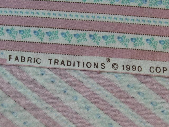 ♪コットン素材♪ブルー小花とピンクのストライプ柄生地♪fabricTraditionNo:418 7枚目の画像