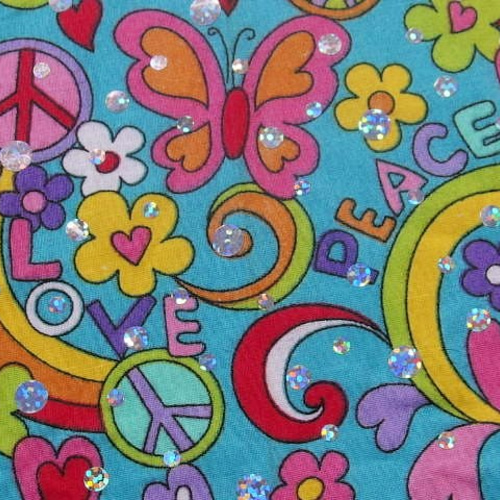 アメリカ生地☆コットン素材☆サイケナLove＆peace柄ラメ付き