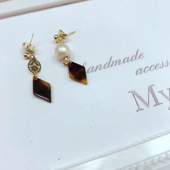 大人可愛い◇◇べっ甲 アシンメトリーピアス ピアス（その他） myy 