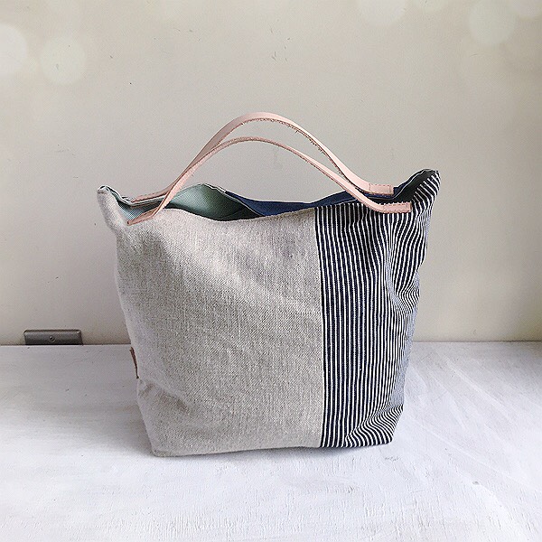 リネンとボーダーのスクエアバッグ　【Creema限定】