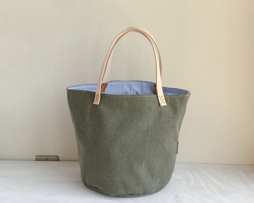 帆布のバケツ型バッグ カーキ 【Creema限定】 トートバッグ ny
