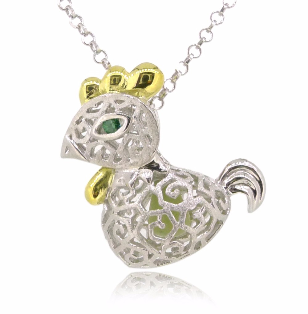 18「スターリングシルバーのネックレスとHK093〜925の純銀製のランタン形状ルースターペンダント