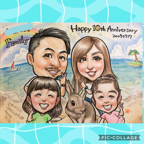 大人数もOK!!!家族似顔絵☆プレゼント☆お祝い♪＊ その他素材 似顔絵