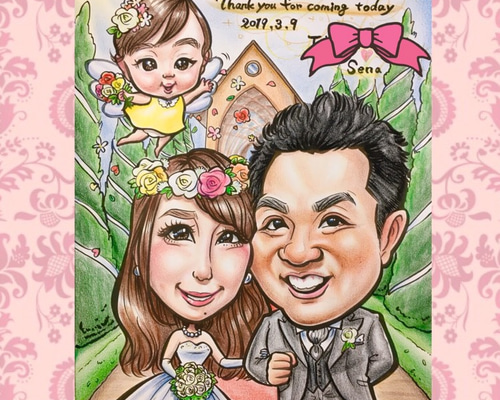 世界で1枚のオーダーメイド似顔絵★大人数ok☆家族一緒に☆ウェルカムボード 似顔絵作家：nokami|似顔絵ウェルカムボードのWORLD1（ワールド