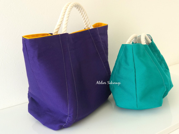 pear-shaped bag/紫×黄 3枚目の画像