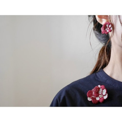 数量限定3点 秋の福袋linen urokogumo刺繍ブローチandピアス/イヤリング(ボルドー)【受注制作】 4枚目の画像