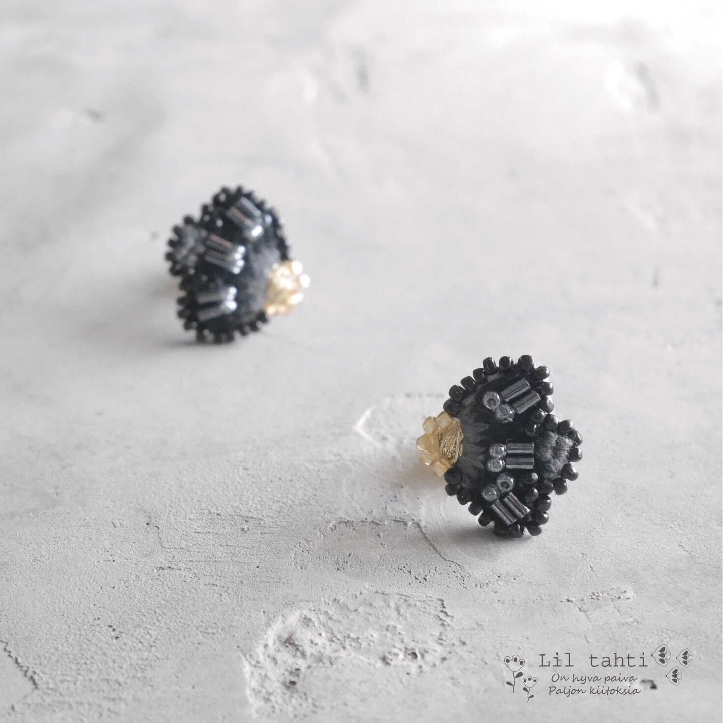 真夜中のトリ刺繍ピアス/イヤリング【受注制作】 5,200円