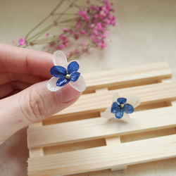 氣質花朵-繡球花/紫陽花不凋花UV膠耳環-雙朵藍白(可改夾式) 第2張的照片