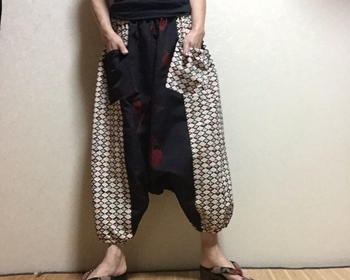 着物パンツ【咲】サルエル スカーチョ ちりめん 和柄 ハンドメイド 着物パンツ【咲】サルエル スカーチョ ちりめん 和柄