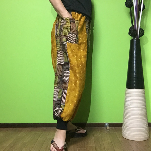 サルエルパンツ de 着物 からし色 キュロット・ワイドパンツ