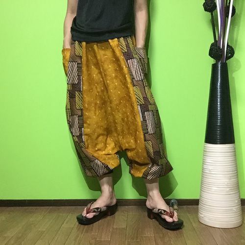 サルエルパンツ de 着物 からし色 キュロット・ワイドパンツ