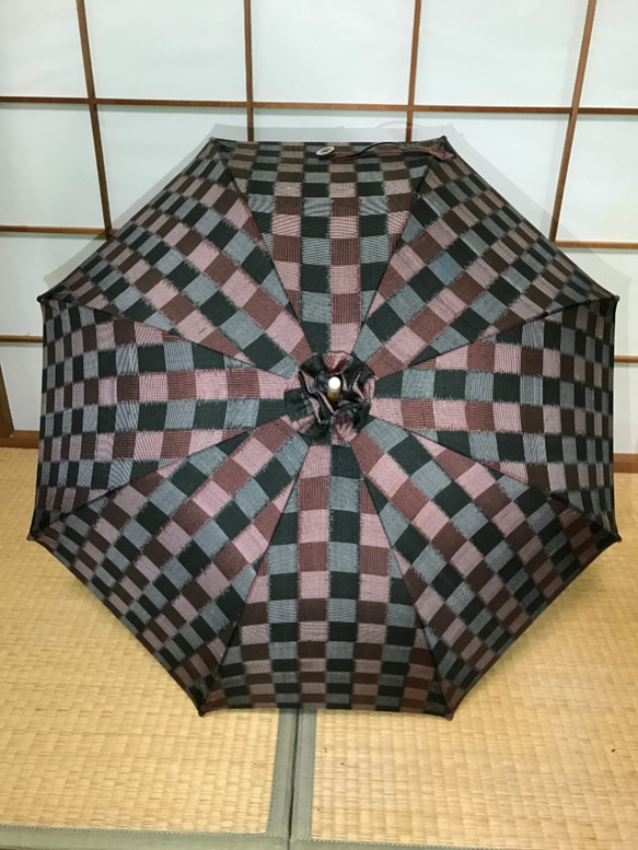 日傘　de　大島紬　格子縞 2枚目の画像