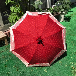 日傘　de　着物　赤麻の葉 2枚目の画像