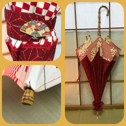 日傘　de　着物　赤麻の葉 4枚目の画像