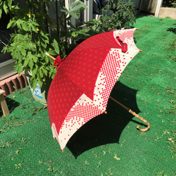 日傘　de　着物　赤麻の葉 7枚目の画像