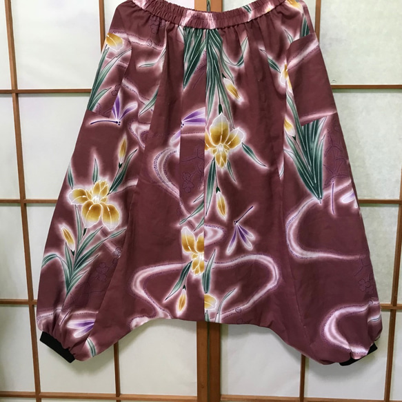 サルエルパンツ　de　浴衣　サーモンピンク菖蒲 3枚目の画像
