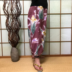 サルエルパンツ　de　浴衣　サーモンピンク菖蒲 4枚目の画像