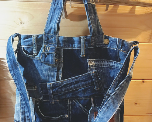 ハンドメイド　デニムパッチワーク　ビッグトートバッグ パッチワークデニムトートバッグ トートバッグ ハンドメイドの