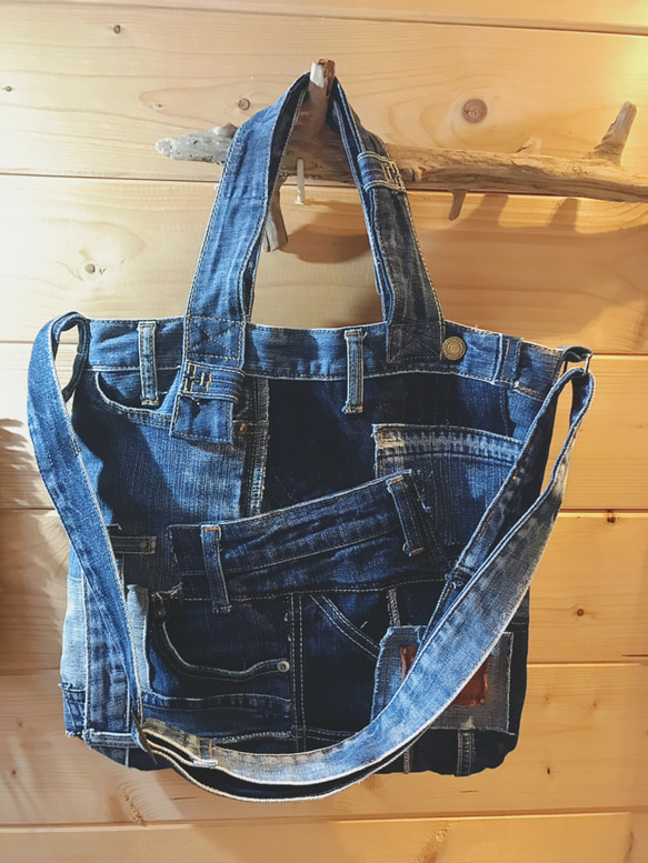 パッチワークデニムトートバッグ トートバッグ ハンドメイドのルアナ