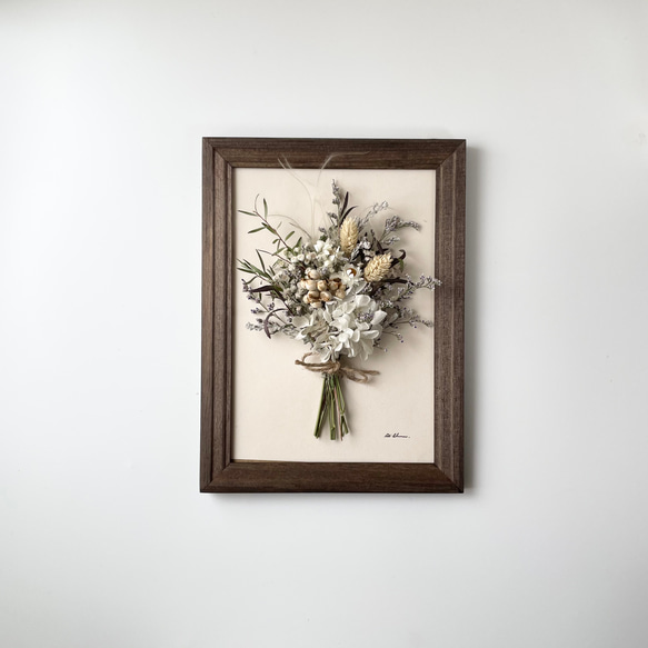 -色のない世界の花束-Antique dry flower bouquet frame #6 フレームブーケ　額縁ブーケ 6枚目の画像